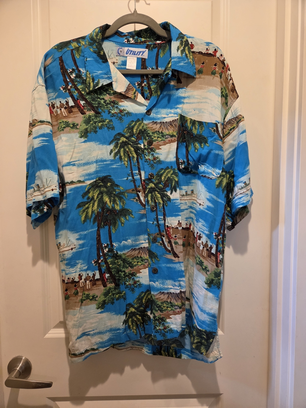 Utility Blue Tropical Print Hawaiian Shirt - Men